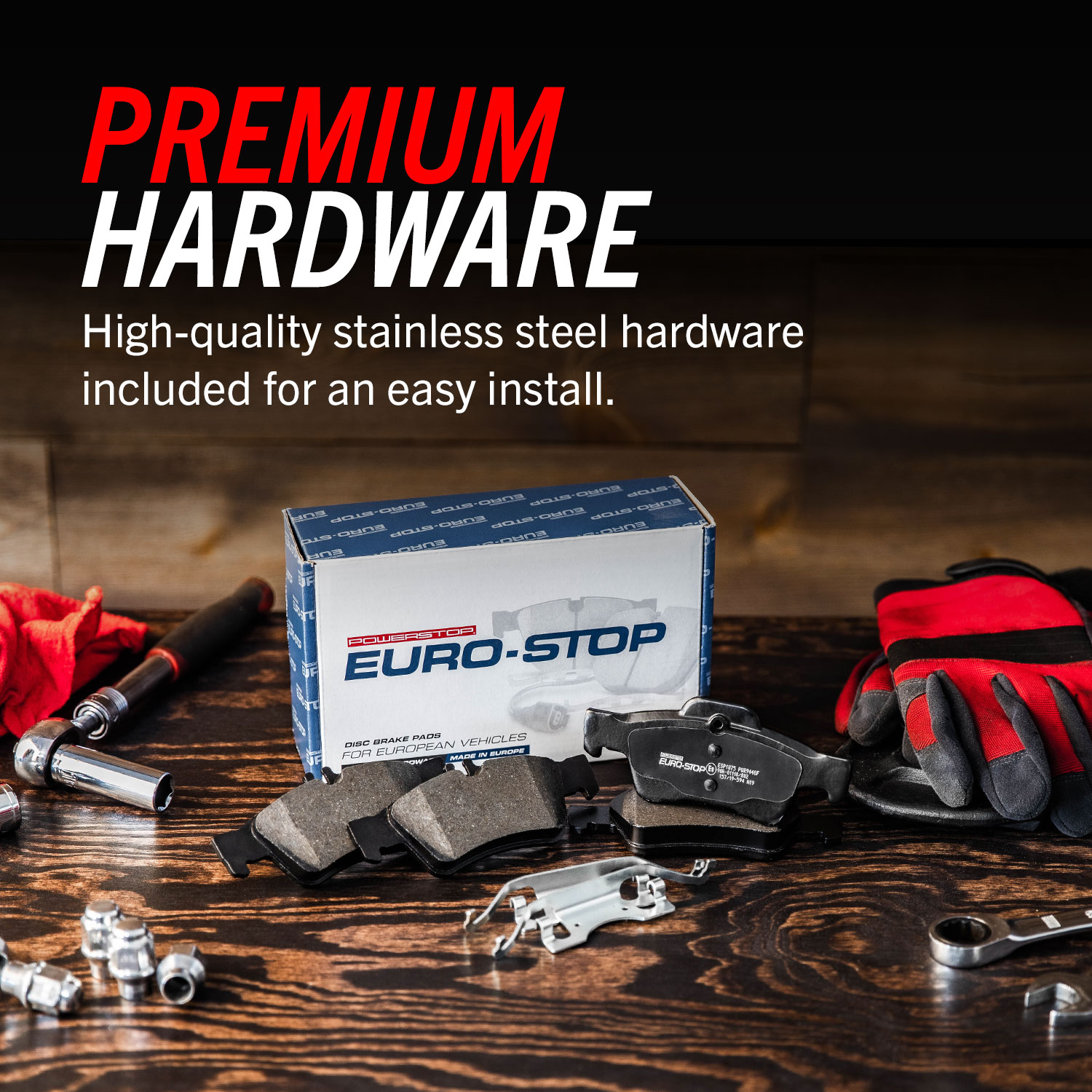 PowerStop Euro-Stop Brake Pads with Premium Hardware