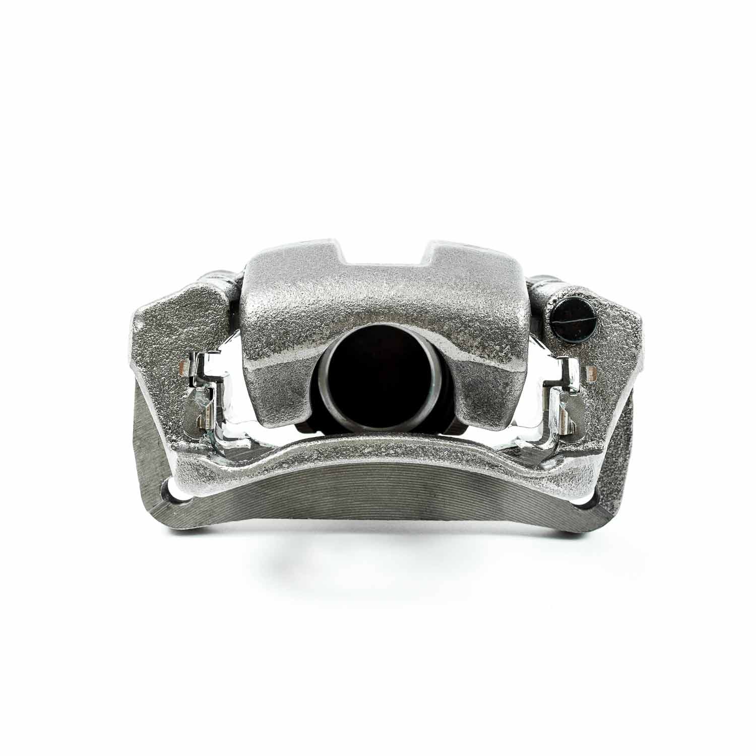 Four silver brake calipers.