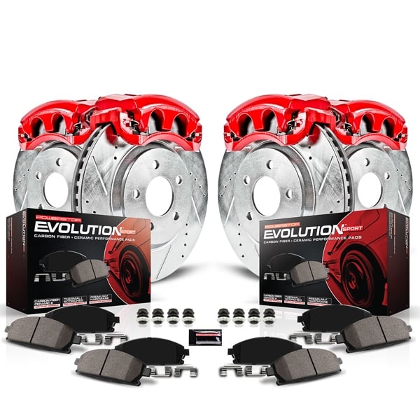 Ceramic Brake Pads Kit 4 REAR CCK01412 FRONT Performance Grade Loaded Powder Coated Red Calipers 