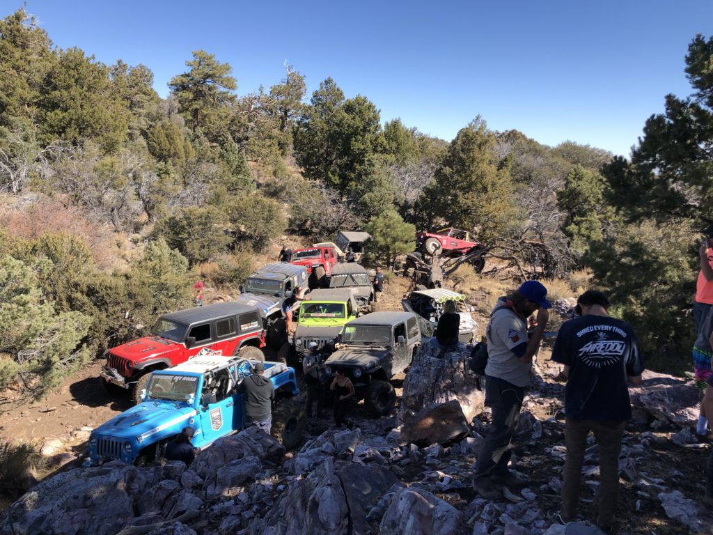 Jeeps on gold mountian road trail to sema