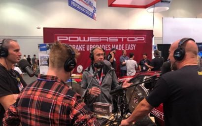 two guys garage podcast at the powerstop booth at sema 2019