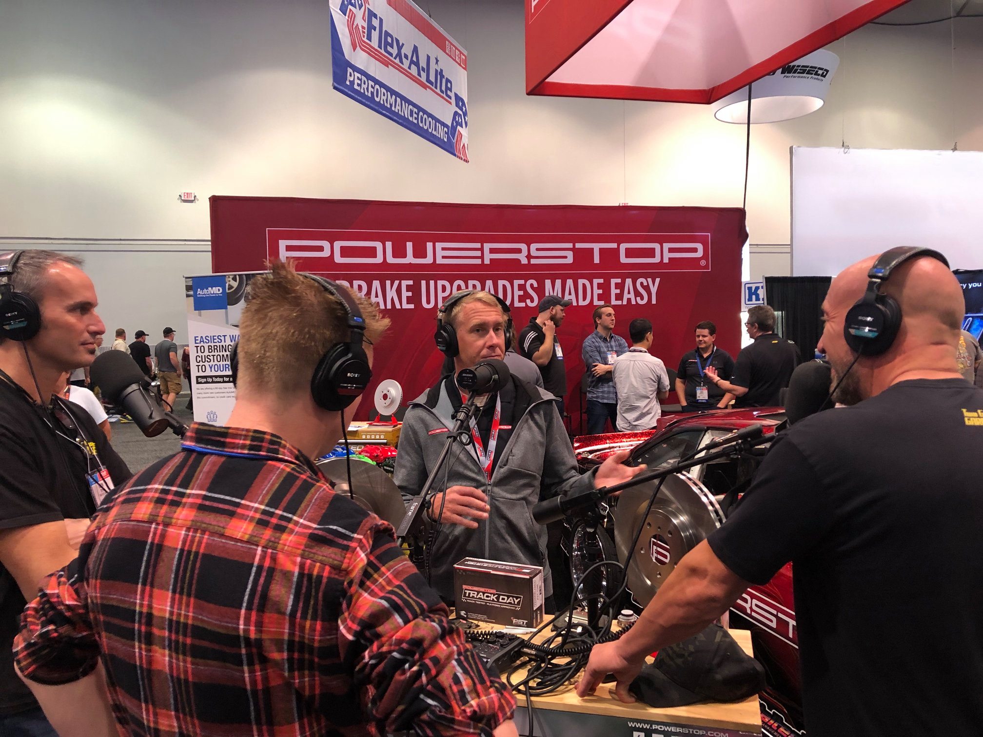 two guys garage podcast at the powerstop booth at sema 2019