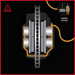 Diagram showing a cutaway view of disc brakes during normal driving.