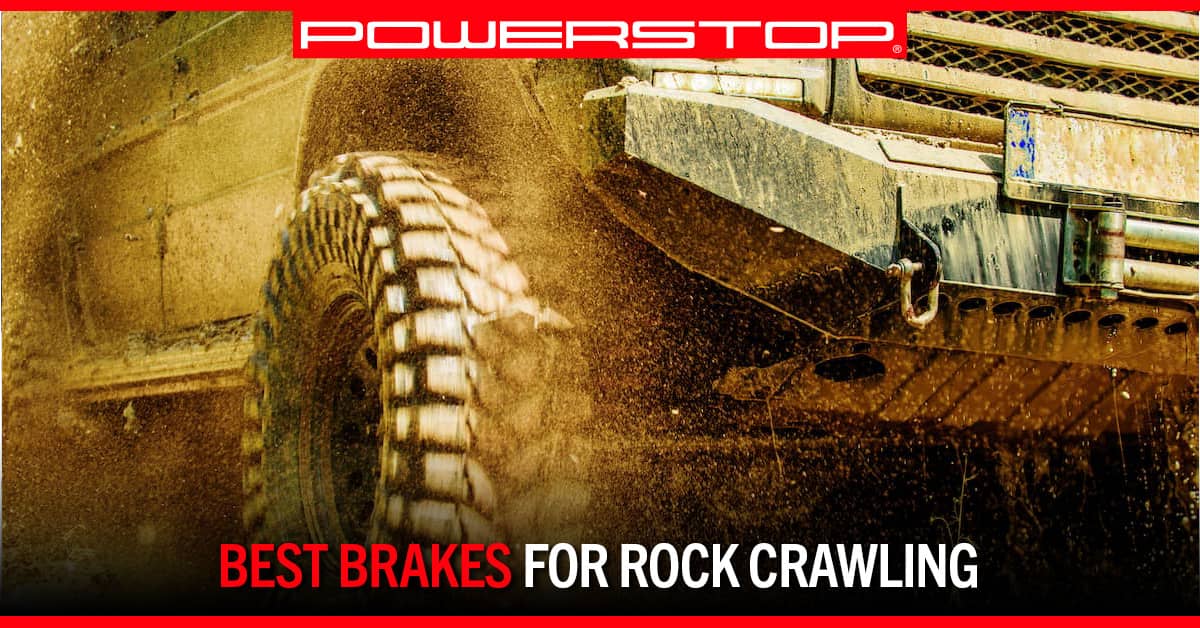 a vehicle kicks up dust while rock crawling | PowerStop