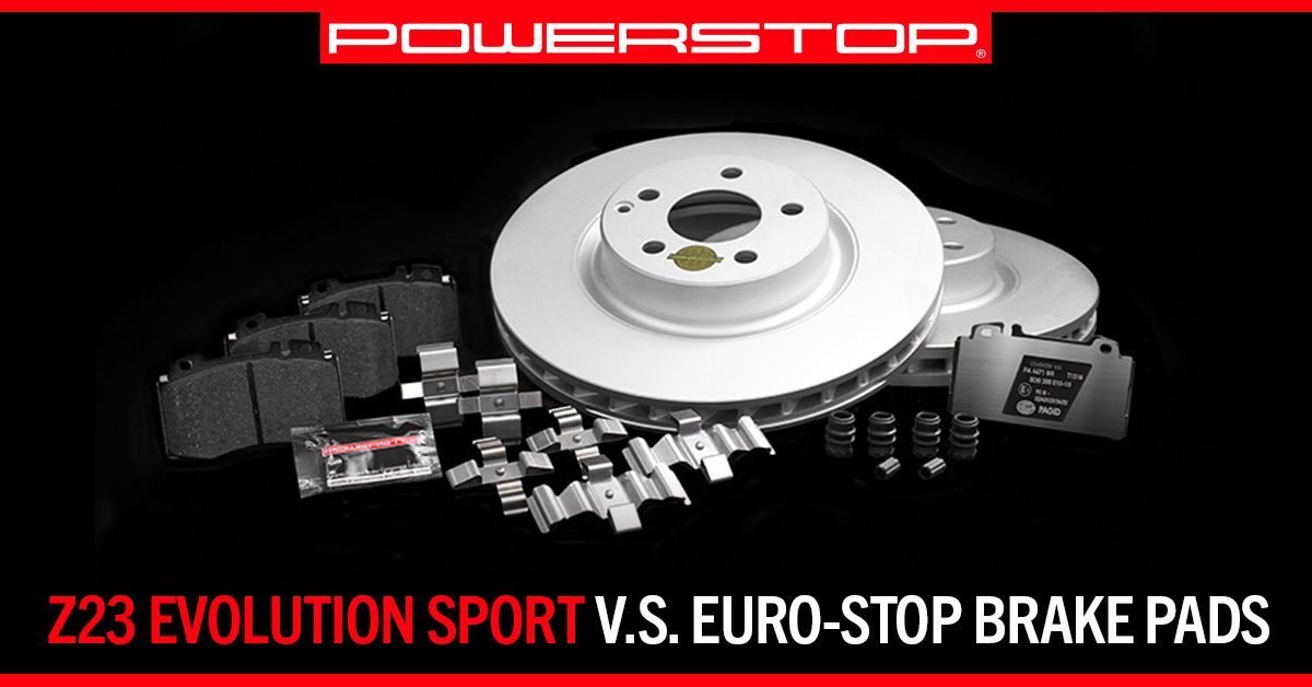 Z23 Evolution Sport v.s. Euro-Stop brake pads, rotors, and hardware from Powerstop.